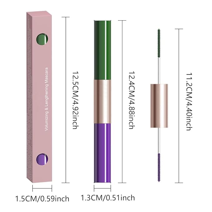 BINGBRUSH Colored Green Mascara for eyelashes Dual ended Long-Lasting Volumizing Lengthening Purple Mascara, green contacts for eyes Waterproof Eye Makeup for Party Daily Looks (02#-Green & Purple)