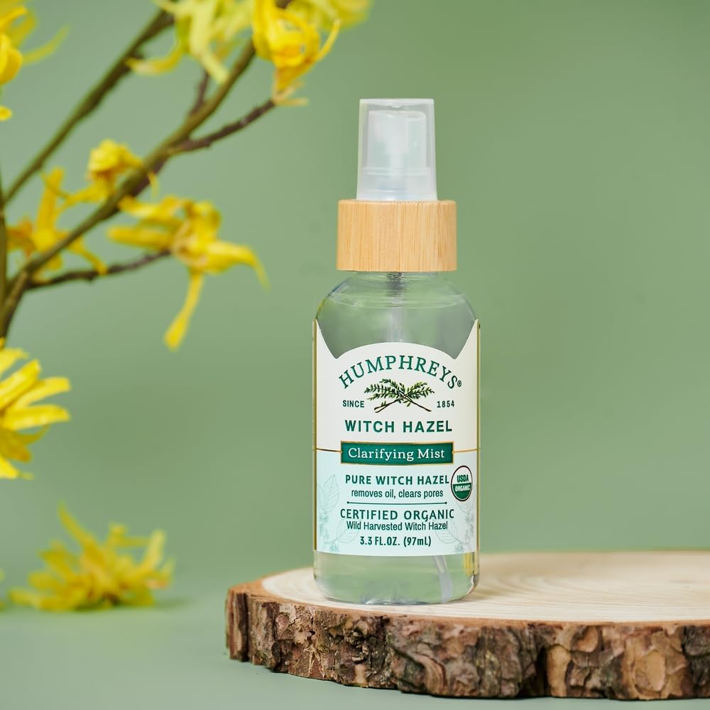 Humphreys Witch Hazel Clarifying Toner Mist Spray | Wild Harvested Witch Hazel | USDA Organic| Travel Size 3.3 Fl Oz | Fragrance Free | Clears Pores & Removes Oil