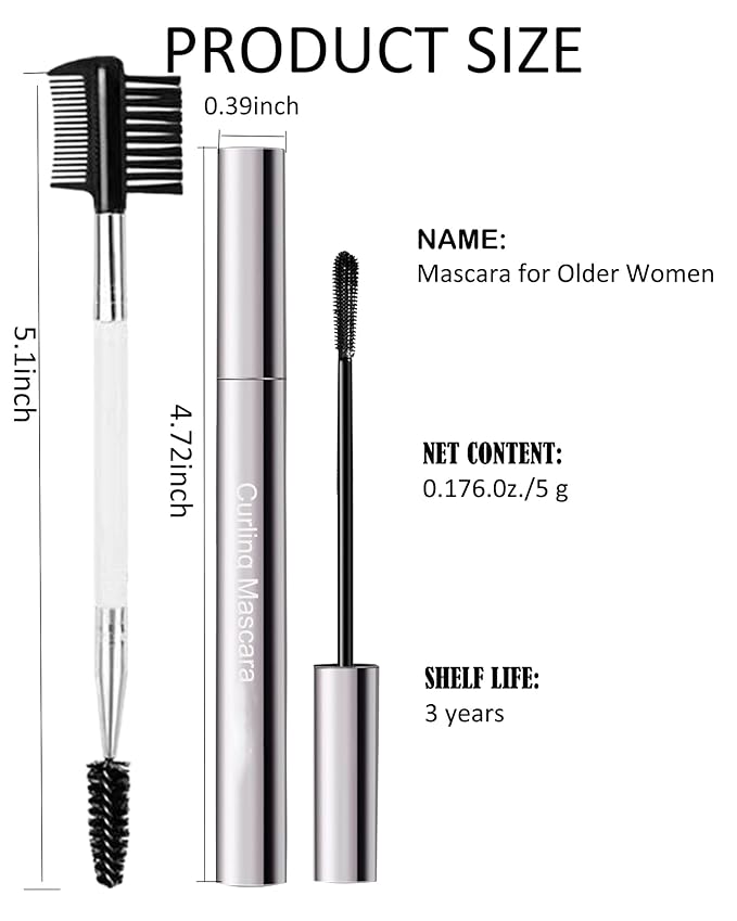 Brown Mascara for Older Women 60 Plus,Waterproof Prime Mascara Volume and Length for Mature Women with Thinning Lashes,No Clumps,Long Lasting Hypoallergenic Mascaras For Sensitive Makeup