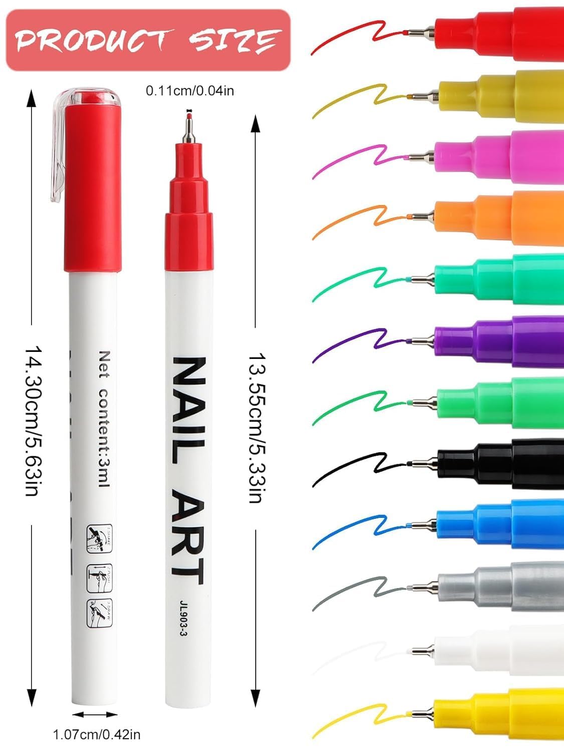 12 Color Nail Art Pens Set, EBANKU 0.5 MM 3D Nail Polish Pens Acrylic Paint Pens Nail Markers for Nail Art Drawing Painting Nail Point Dotting Pen Nail Design Kit Home Nail Salon DIY