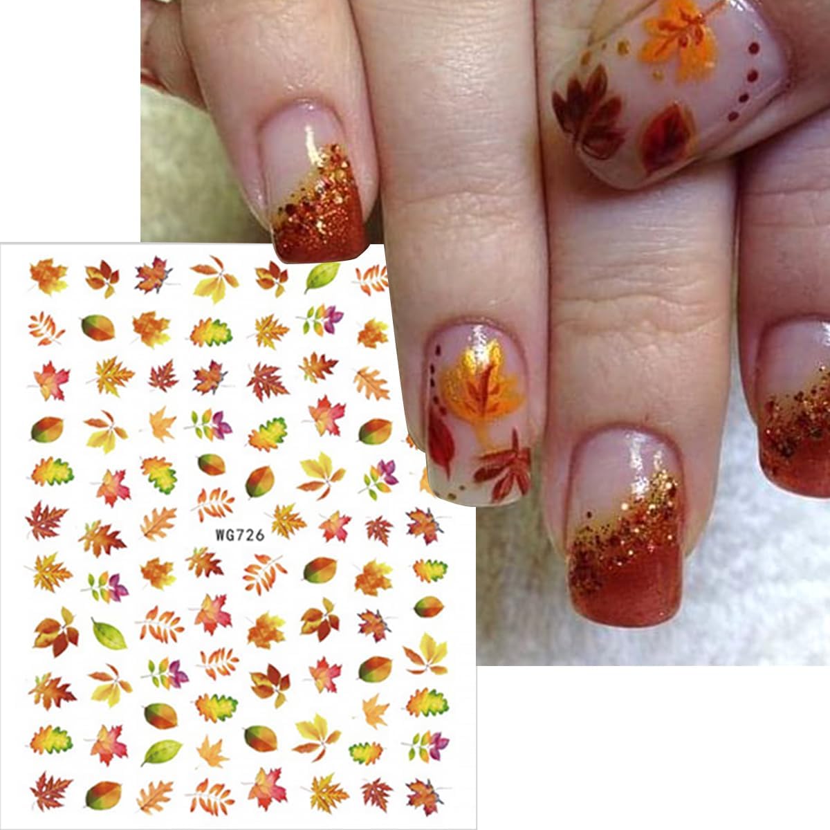 8 Sheets Fall Nail Art Stickers 3D Self-Adhesive Maple Leaf Fox and Apple Design Nail Sticker Thanksgiving Nail Decals Autumn Acrylic Nail Art Decoration Fall Nail Art Decoration for DIY French Nail