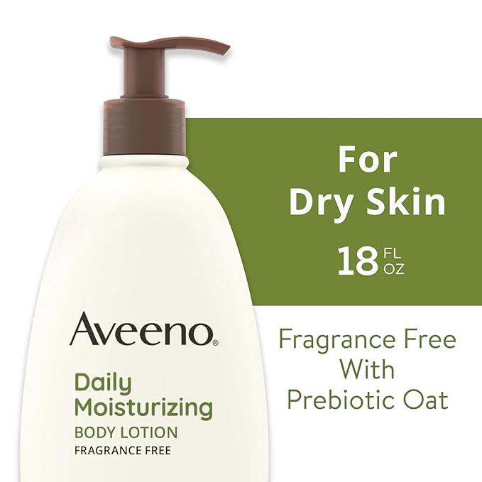 Aveeno Daily Moisturizing Body Lotion with Soothing Oat and Rich Emollients, Fragrance-Free, 18 Fl Oz