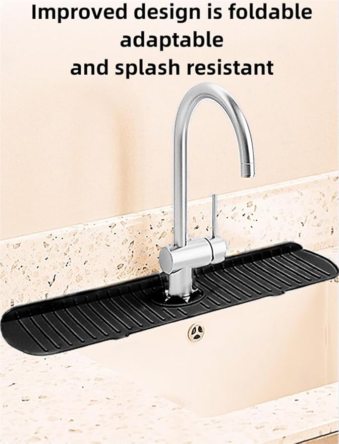 Big Size Kitchen Sink Splash Guard, 24in Faucet Mat Splash Catcher, Handle Drip Catcher Tray, Multipurpose for Kitchen Dish Drying Mats Sponge Holder (black)