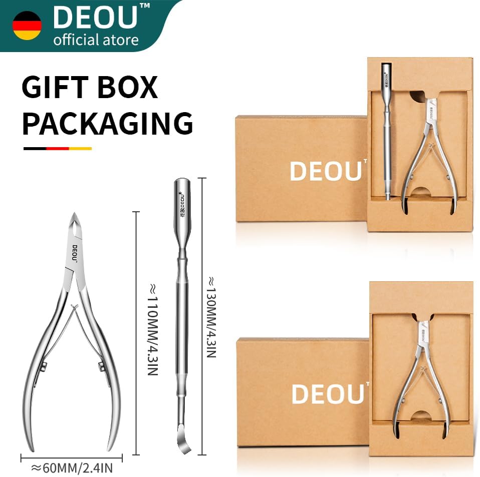 DEOU professional cuticle scissors, salon manicure tools, stainless steel eyelash trimmer, Manicurist nail care blade, extremely sharp, for women's manicure (Cuticle scissors + Gift box)