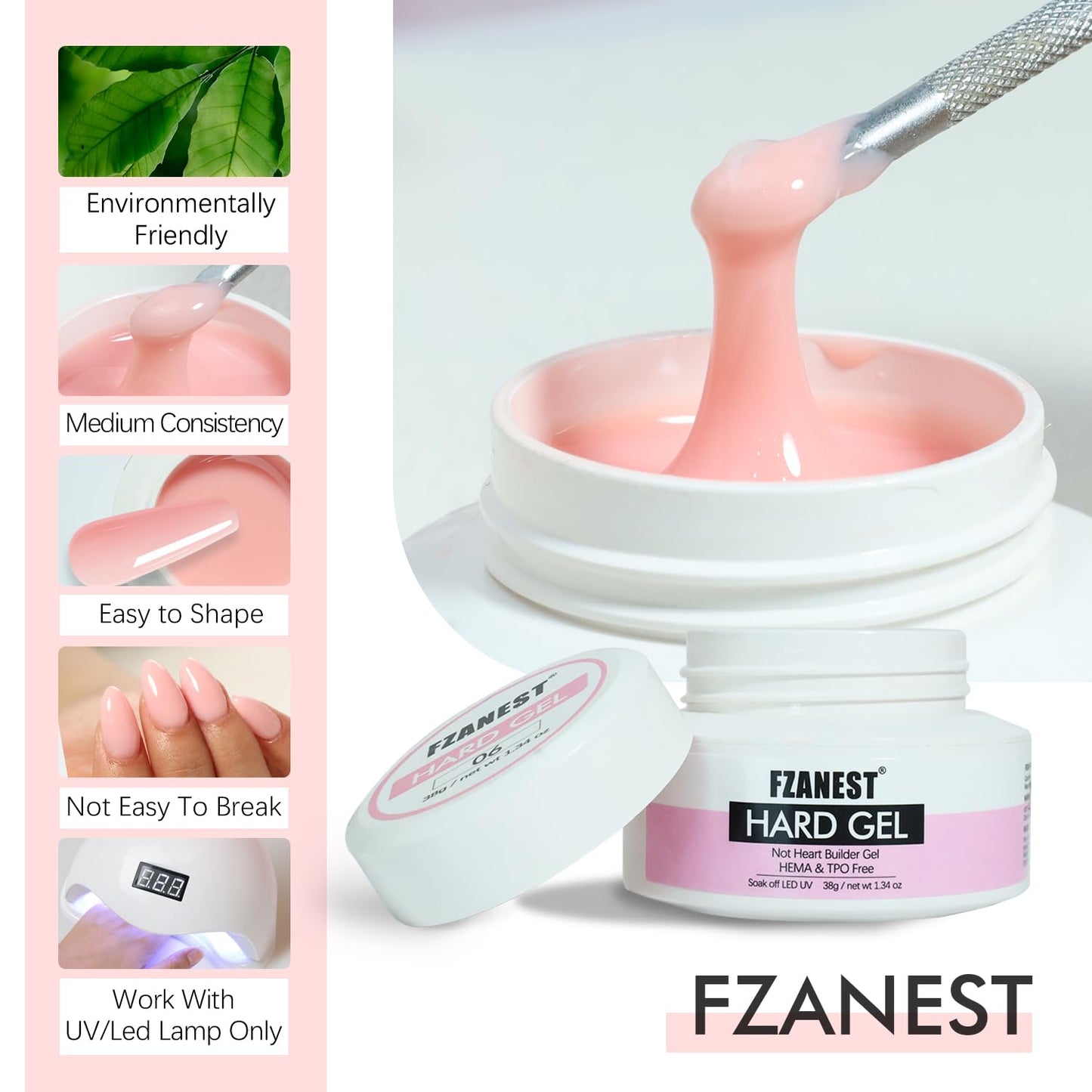 FZANEST Heat-Free Builder Hard Gel Hema-Free Nude Pink Nail Strengthening Extension Sculpting Color UV Gel for Nails #03