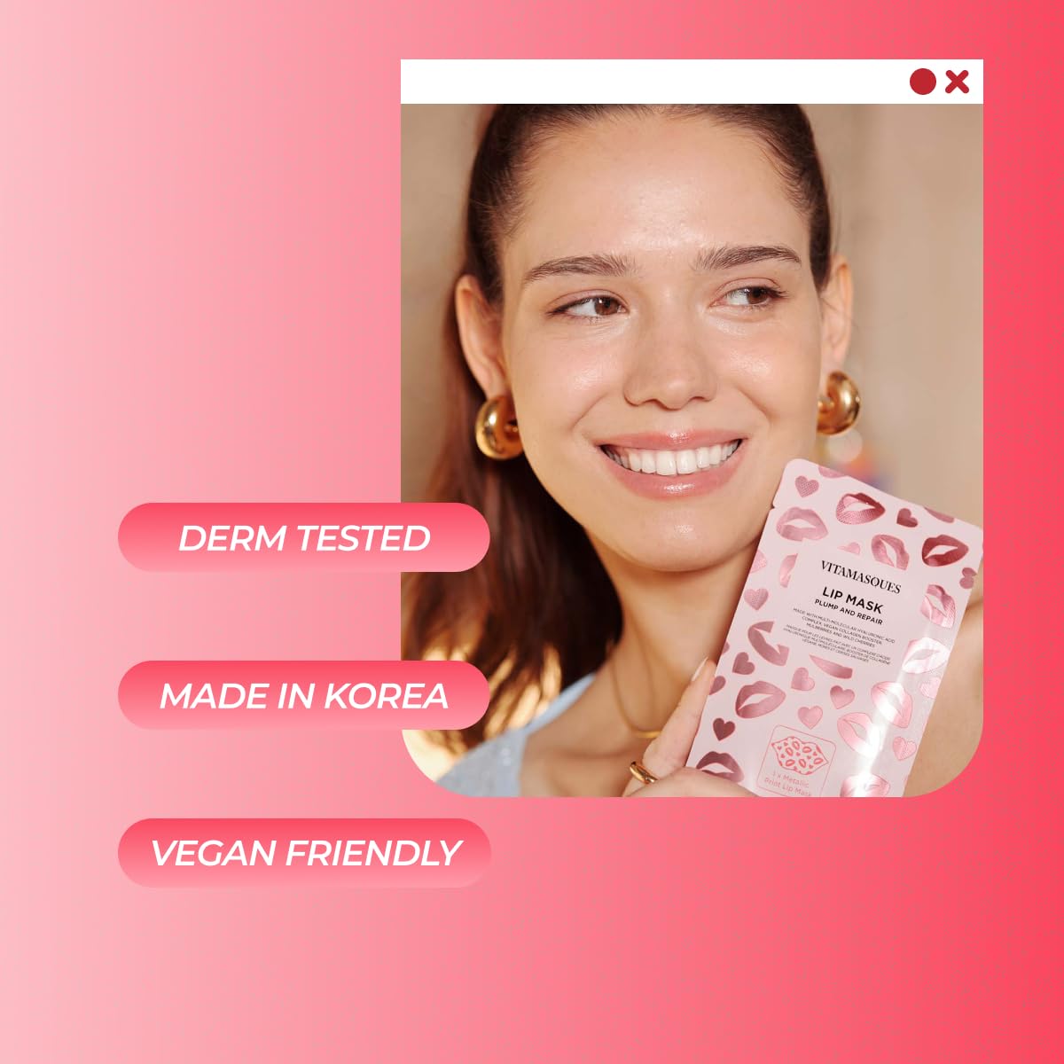 Vitamasques Lip Mask, 3-Pack - Cherry Vegan Collagen Lip Mask Sheets, Repair for Dry & Chapped Lips - Nourishing & Hydrating - Wild Cherries & Hyaluronic Acid - Vegan & Cruelty-Free Korean Skin Care