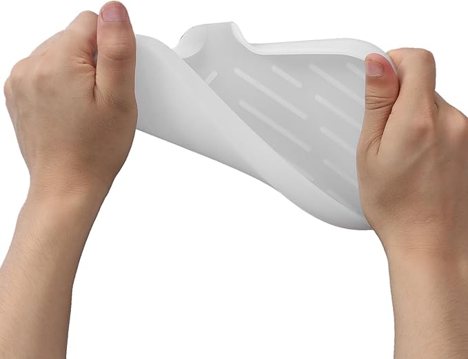 Silicone Bathroom Soap Dishes with Drain Spout-Bathroom and Kitchen Sink Organizer,Sponge Holder,Dish Soap Tray,Perfect for Dispenser,Scrubber,Bottle,Cup on Counter Translucent 9.6"×5.3"