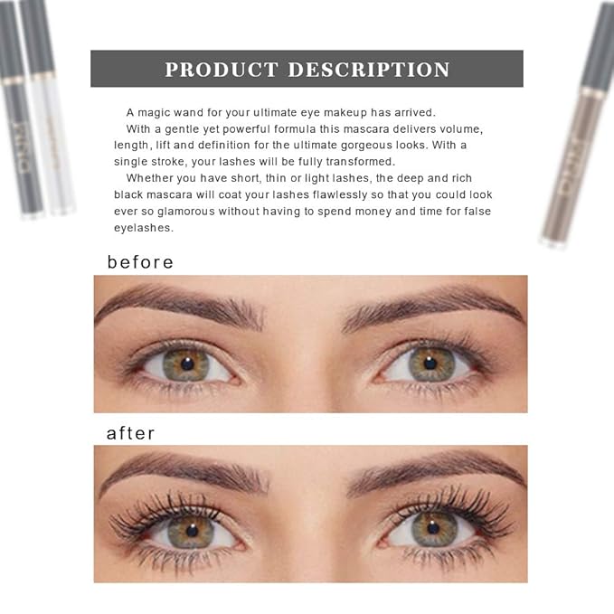 Colored Mascara Colorful Waterproof Blue Mascara for Eyelashes Set,White Black Brown Purple Long lasting Charming Voluminous Cruelty Free Vegan Eye Makeup (6 Colors)