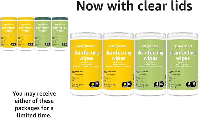 Amazon Basics Disinfecting Wipes, Lemon & Fresh Scent, Sanitizes/Cleans/Disinfects/Deodorizes, 340 Count (4 Packs of 85)