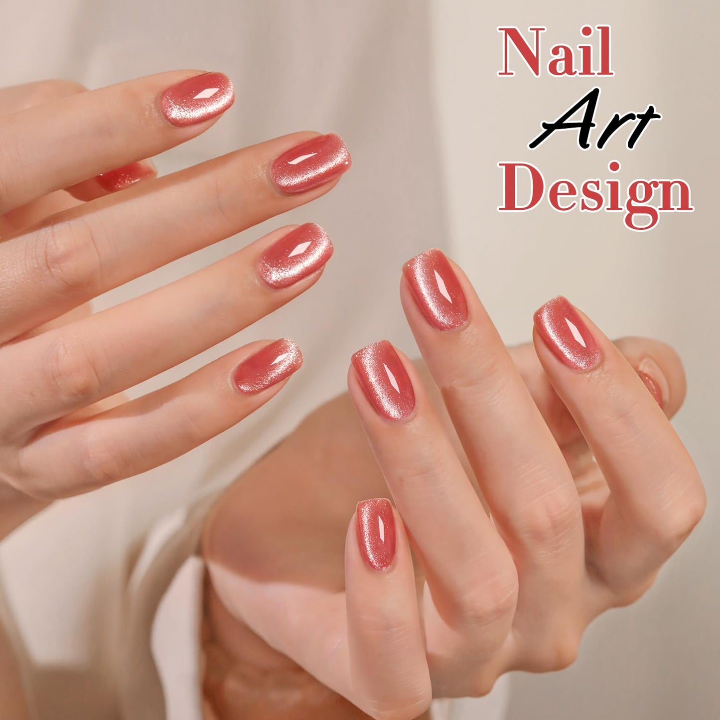 Double Rhythm Cat Eye Gel Polish with Magnet 15ML Holographic Glitter Shimmer Translucent Jelly Color 0.5 OZ Magnetic Gel Polish Salon DIY at Home (Rose Peach-MC1059)