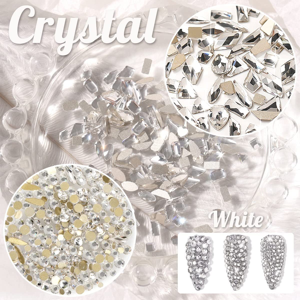 3 Boxes Silver Clear Nail Rhinestones 240 Multi-Shapes Crystal White Big Gems Stones Flatback Round Beads Glass Crystals Nail Art Charms for Arylic Nails Face Eyes Makeup Tumblers Bottles Shoes