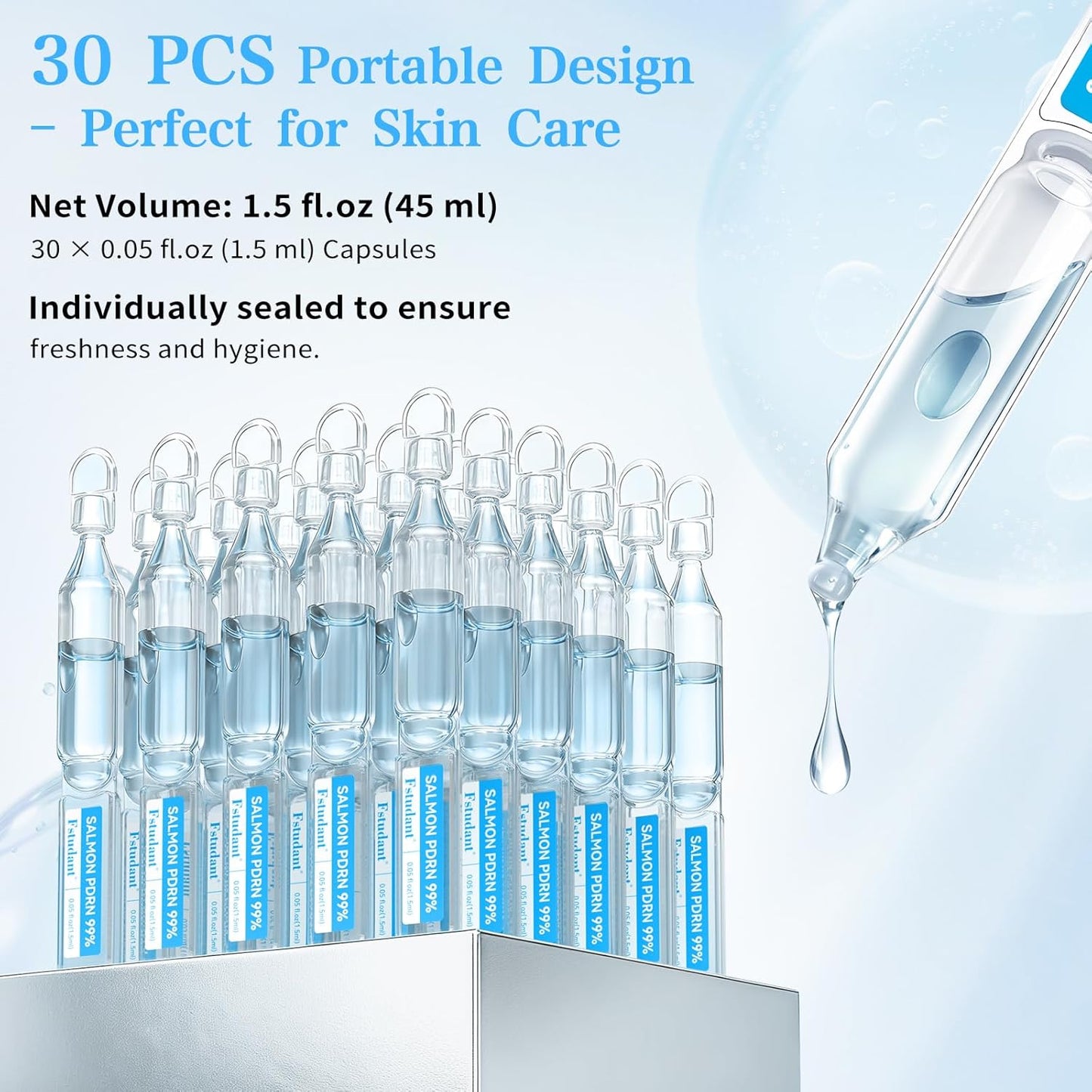 Salmon DNA PDRN Peptide Serum | 99% Salmon DNA PDRN Intensive Ampoule | Peptide, Collagen, Hyaluronic Acid, Niacinamide - Uneven Skin Tone, Anti-Aging, Moisturizing | Korean Skincare 0.05 fl oz x 30e