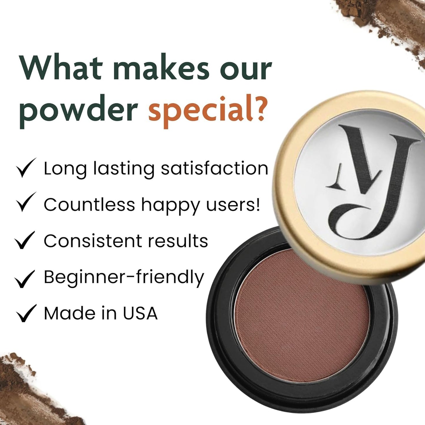 Marie-José Brow Powder – Medium Brown | Brown Eyebrow Powder, Vegan & Cruelty-Free | Highly Pigmented, Long-Lasting Compact | 9 Shades Available | Made in USA