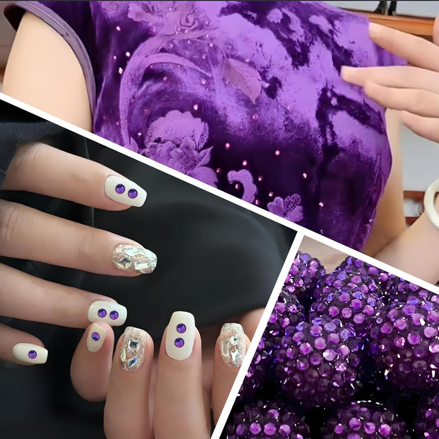 3000 PCS SS10 Flatback Rhinestones,12-Facet Diamond-Cut Glass Gems for Nail Art,Clothing,DIY Crafts,Glue-On Decoration Stones with Silver Backing,Purple Velvet