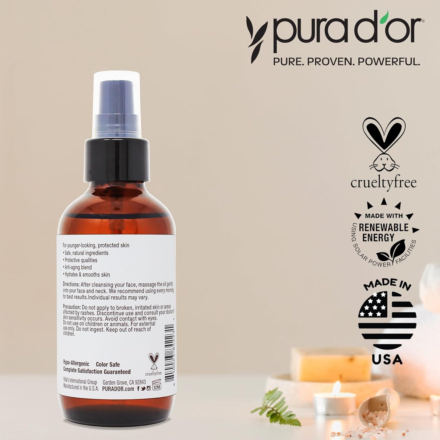 PURA D'OR 3.3 Oz ORGANIC AM Moisturizing Face Oil - Morning Glow Hydrating Skincare -Lightweight Moisturizer for Glowing Skin - All Natural, Vegan, Paraben-Free - Women & Men