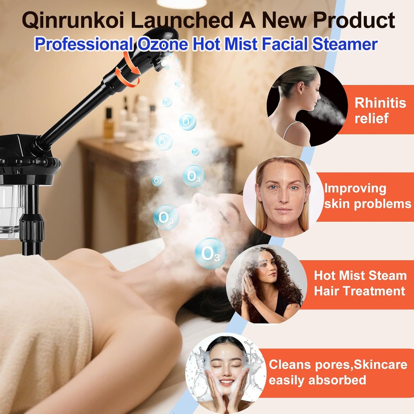 Professional Facial Steamer,vaporizador Facial Adjustable Height and Angle,More Steam, Hot Mist Facial Humidifier Atomizer for Spa Beauty, Home Use