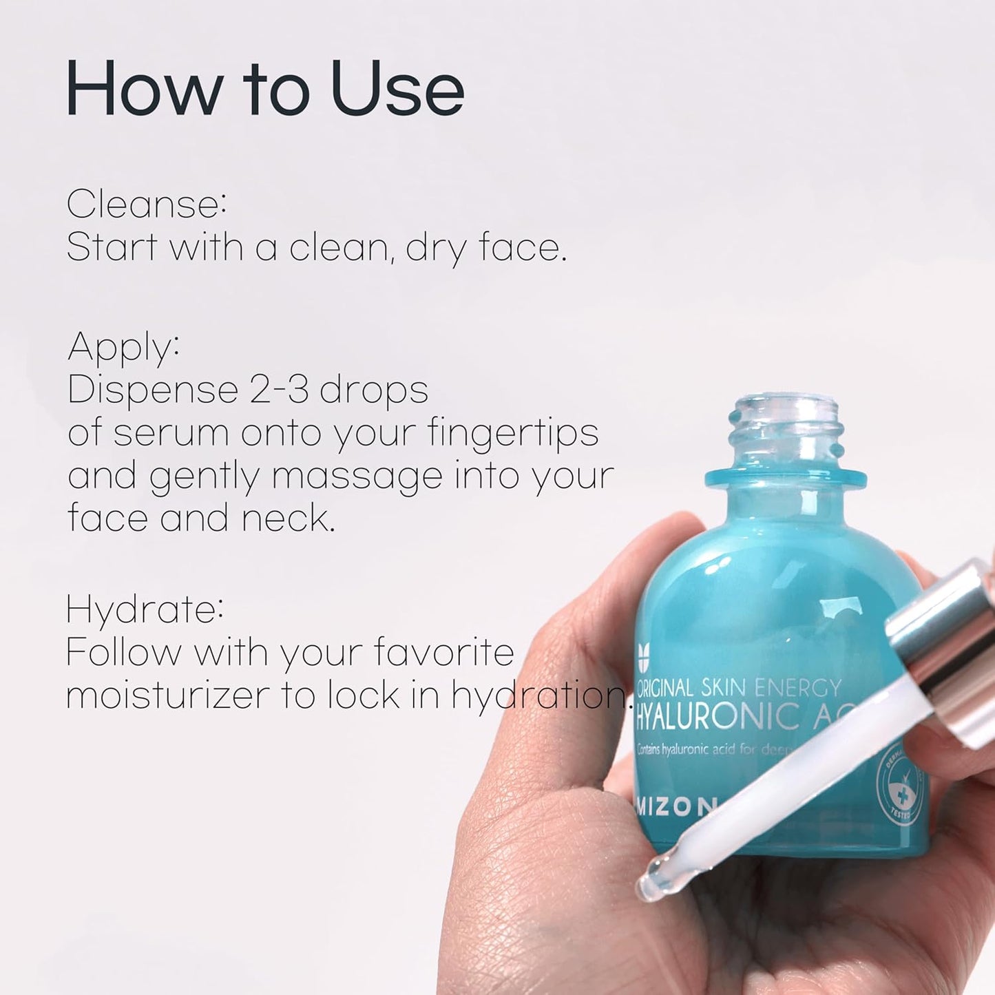 MIZON Hyaluronic Acid 100 Serum – Pure Hyaluronic Acid for Deep Hydration, Plumping & Skin Barrier Support – Lightweight K-Beauty Ampoule for Glass Skin Glow (1.01 fl. oz)