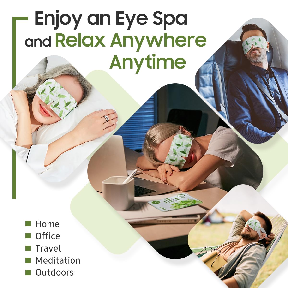 Steam Eye Mask, 20 Packs Heated Eye Mask Warm Compress for Eyes, Disposable Self Heating Eye Mask for Sleep, Spa, Travel Essentials & Relaxation Gifts for Women, Men (Green Tea)