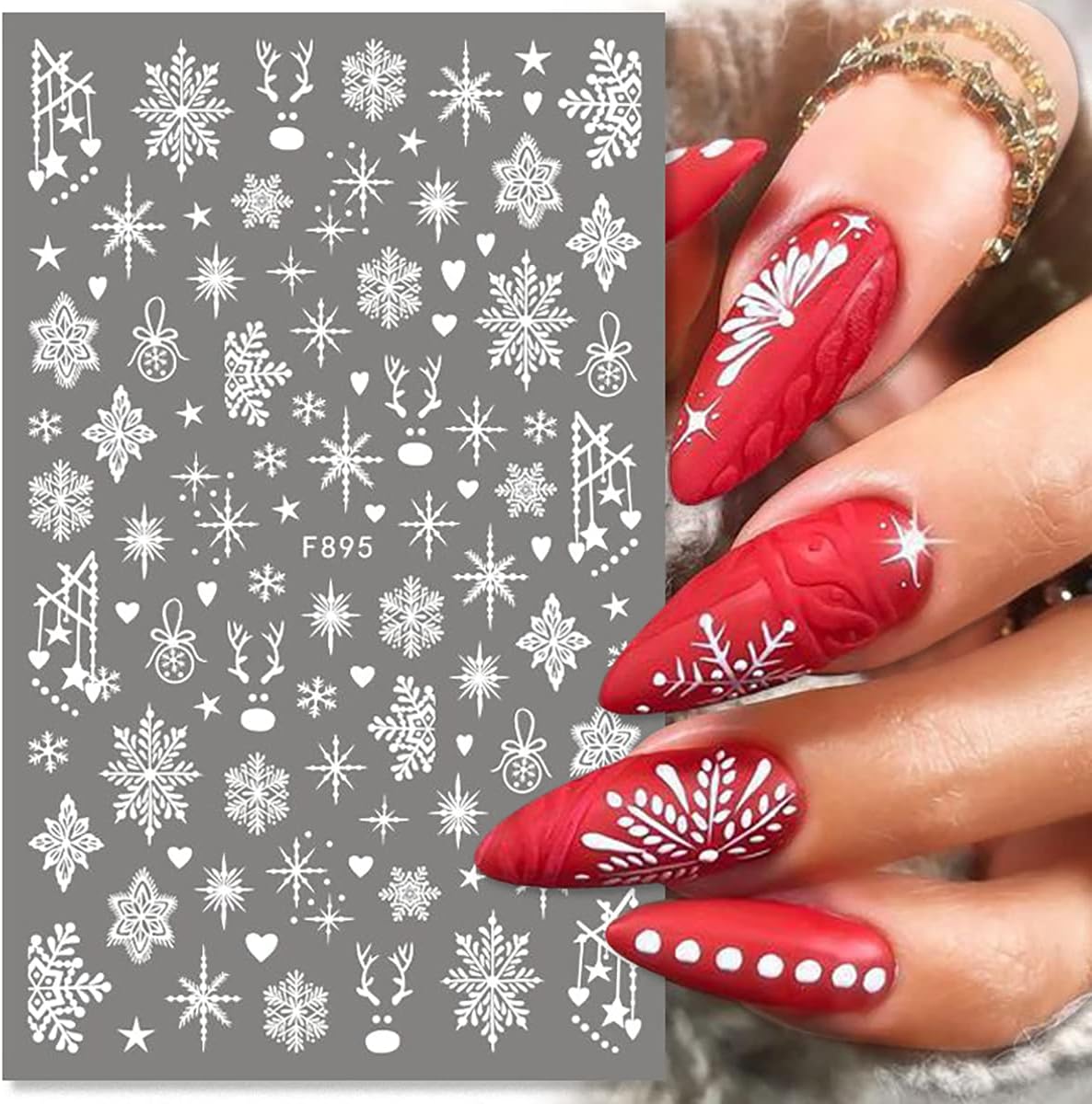 8 Sheets 3D Snowflake Nail Art Stickers Winter Christmas Nail Decals Glitter White Silver Snowflake Nail Stickers Self Adhesive Xmas Snow Nail Design Holiday Christmas Nail Decoration for Women Girls