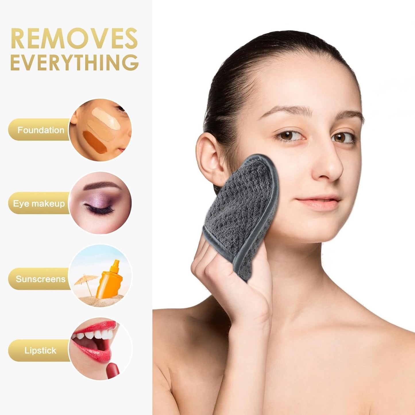 SINLAND Reusable Makeup Remover Pads For Face,Eye,Lips Microfiber Gentle Facial Cleansing Cloths for All Skin Types Friendly for Makeup Remover With Laundry Bag 5.1inchx3.93inch Gray Pack of 12