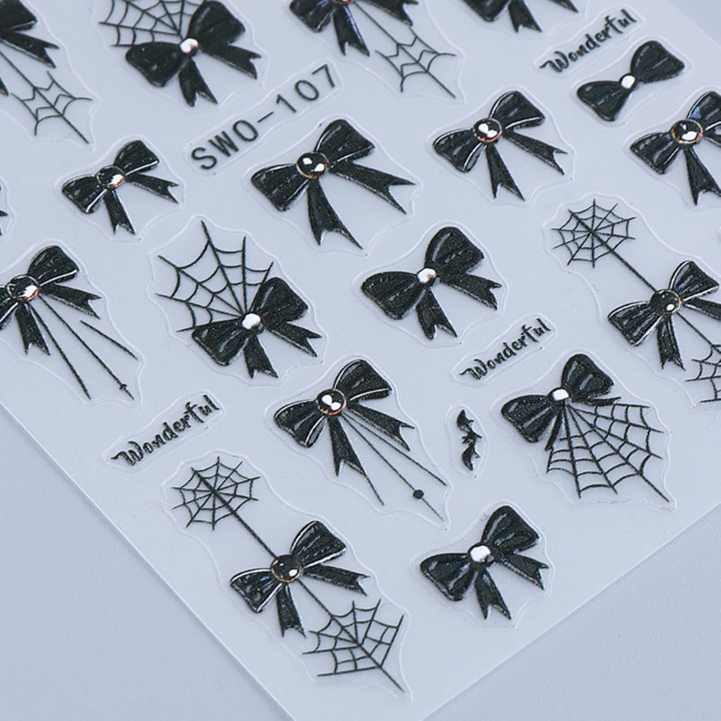 2Pcs Halloween Nail Art Stickers Decals 5D Embossed Halloween Spider Web Nail Decals Black Spider Web Bow Pattern Nail Designs Y2K Style Nail Supplies for Women Manicure Tip Decorations Accessories