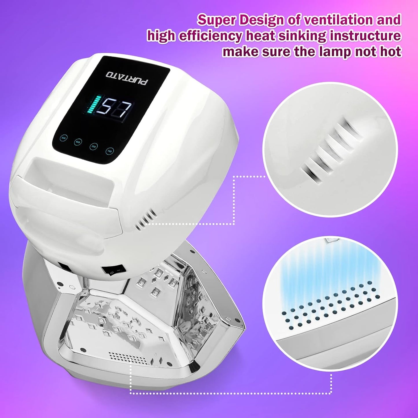 Professional Rechargeable 96W UV LED Portable Cordless UV Light for Nail Lamp Machine with Removable Stainless Steel Bottom,4 Timer Setting and Smart Sensor Nail Dryer (White)