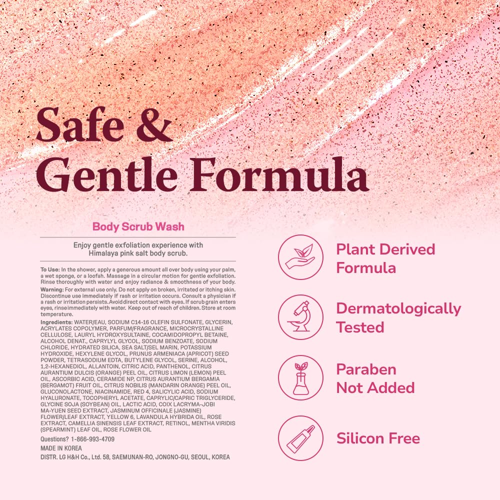 HIMALAYA PINKSALT Daily Scrub & Body Wash - Exfoliating Body Scrub, Dead Sea Salt & Himalayan Pink Salt, Natural Moisturizing Bodywash, Retinol & Hyaluronic Acid Shower Gel, Korean Skincare 21.1oz
