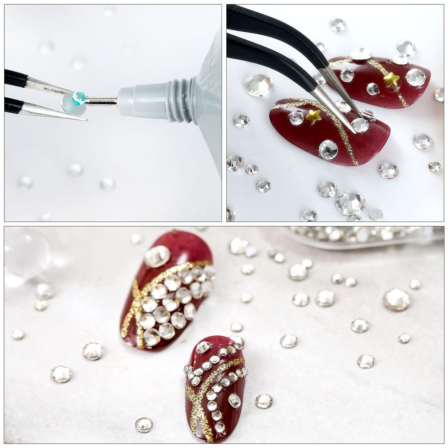 4240Pcs Transparent Ab Flatback Rhinestones 6 Sizes Crystal Diamonds for Nail Art Crafts Clothes Shoes with Tweezers and Picking Pen