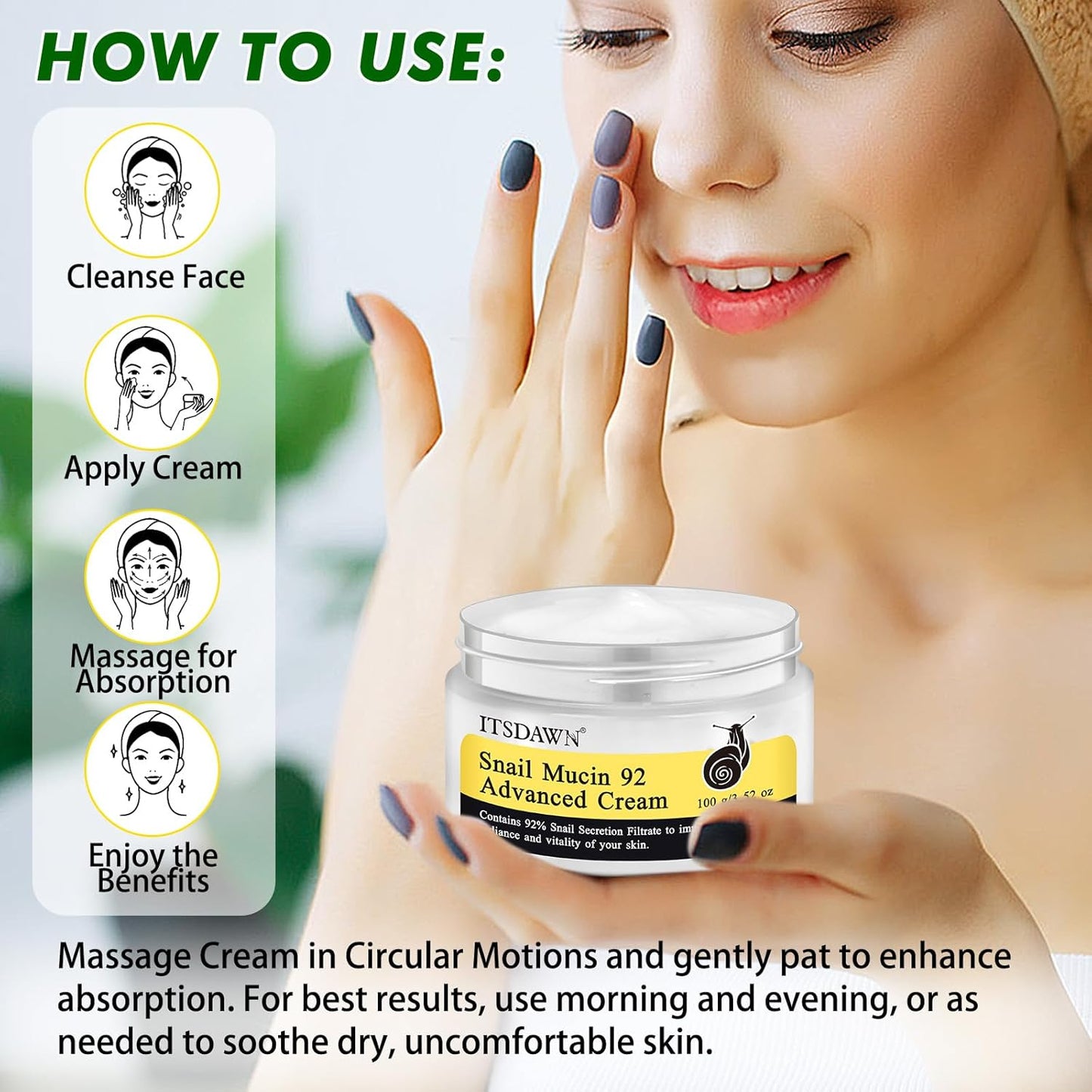 Snail Mucin 92% Repair Cream 100g, Face Moisturizer Hydrating Repair Face Cream for Dry & Sensitive Skin, All Skin Types