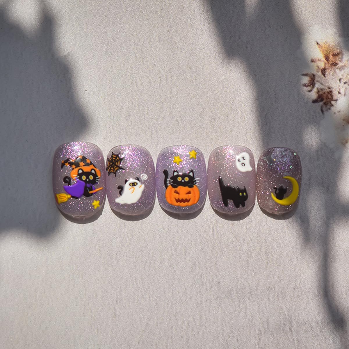 Halloween Nail Stickers Spooky and Cute Nail Decals Pumpkin Ghost Cat Skull Stickers for Nails 3D Self-Adhesive Nail Art Supplies & Decorations for Women Girls,DIY Manicure Decor 1 Sheet