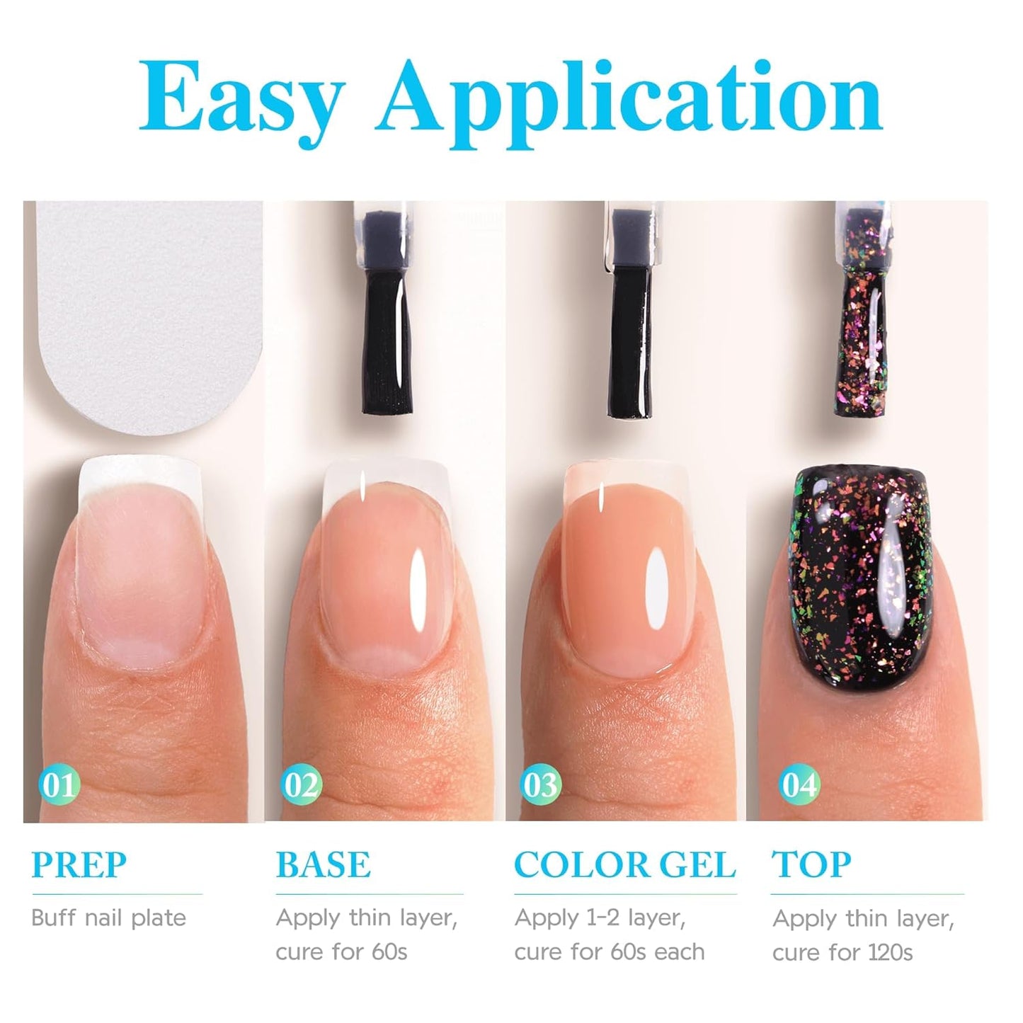 Double Rhythm 15ML No Wipe Gel Top Coat Base Coat Iridescent Glitter Shimmer 2 in 1 Nail Polish Soak Off Manicure DIY Home Salon (Eggshell Top Coat-2)