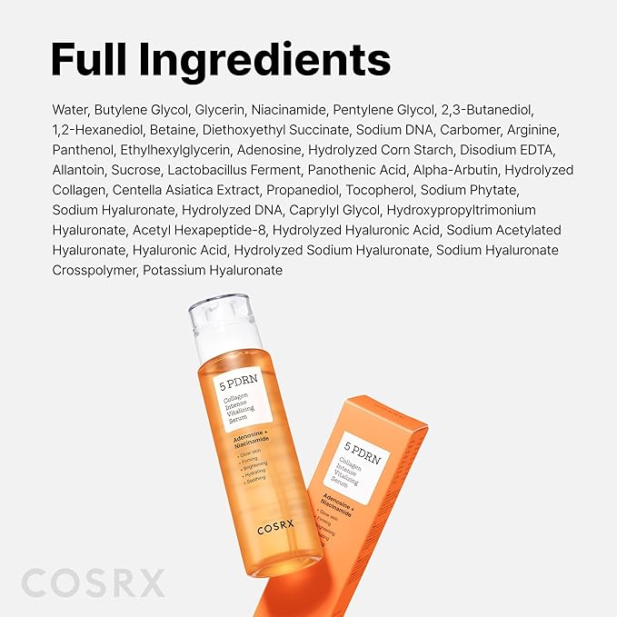 COSRX 5 PDRN Collagen Intense Vitalizing Serum - Korean Serum for Skin Firming & Glowing with Salmon DNA, Centella, Lactobacillus PDRN & Collagen, Korean Skin Care, Stocking Stuffers (3.38 fl.oz.)