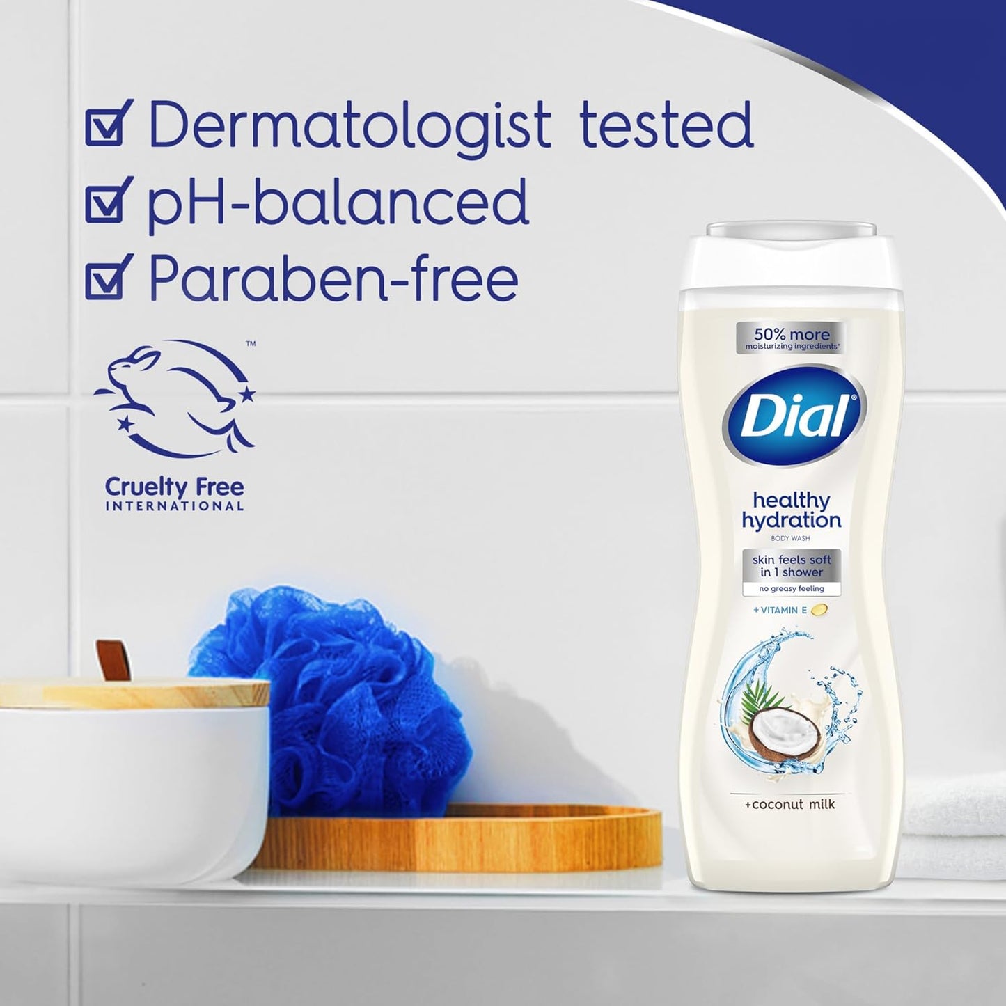 Dial Body Wash, Healthy Hydration, Coconut Milk plus Vitamin E, 16 fl oz (Pack of 4)