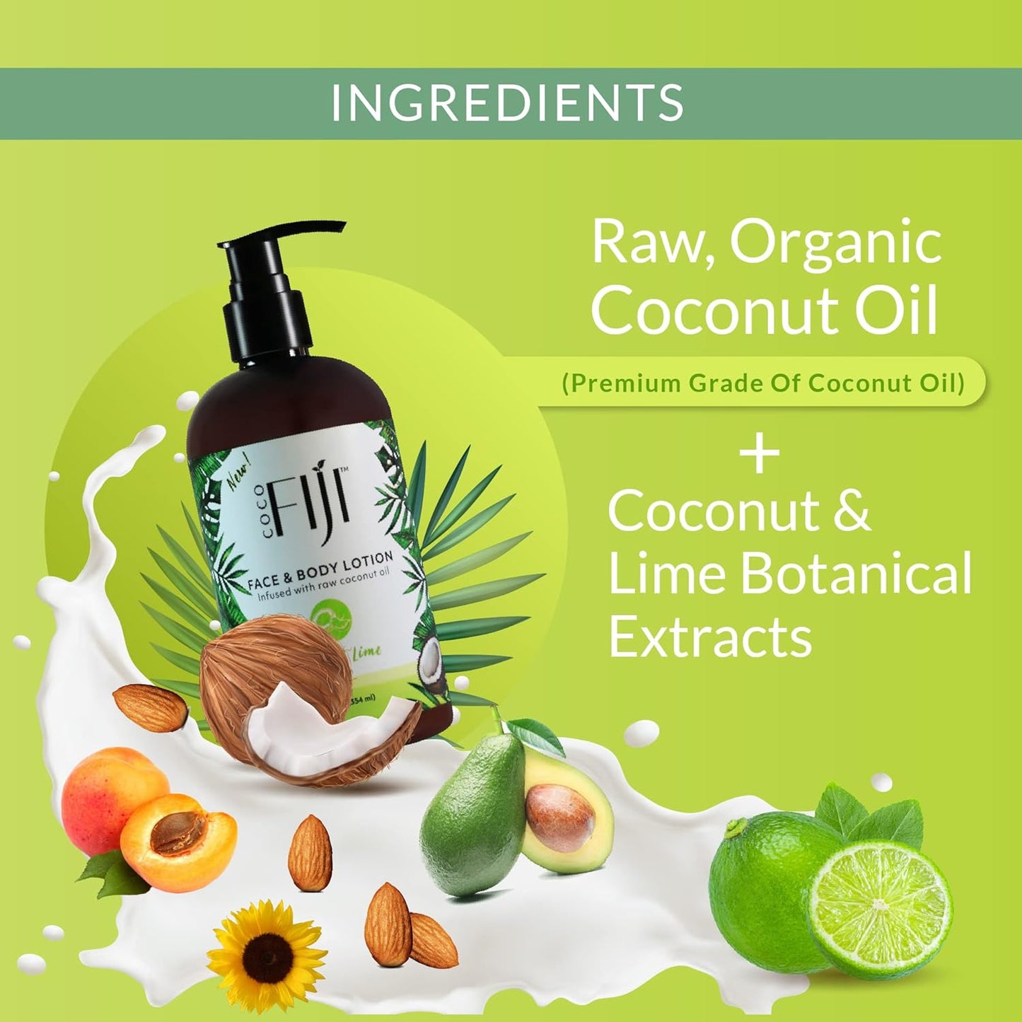 Coco Fiji Face & Body Lotion Infused With Coconut Oil | Lotion for Dry Skin | Moisturizer Face Cream & Massage Lotion for Women & Men |Coconut Lime 12 ozPack of 3