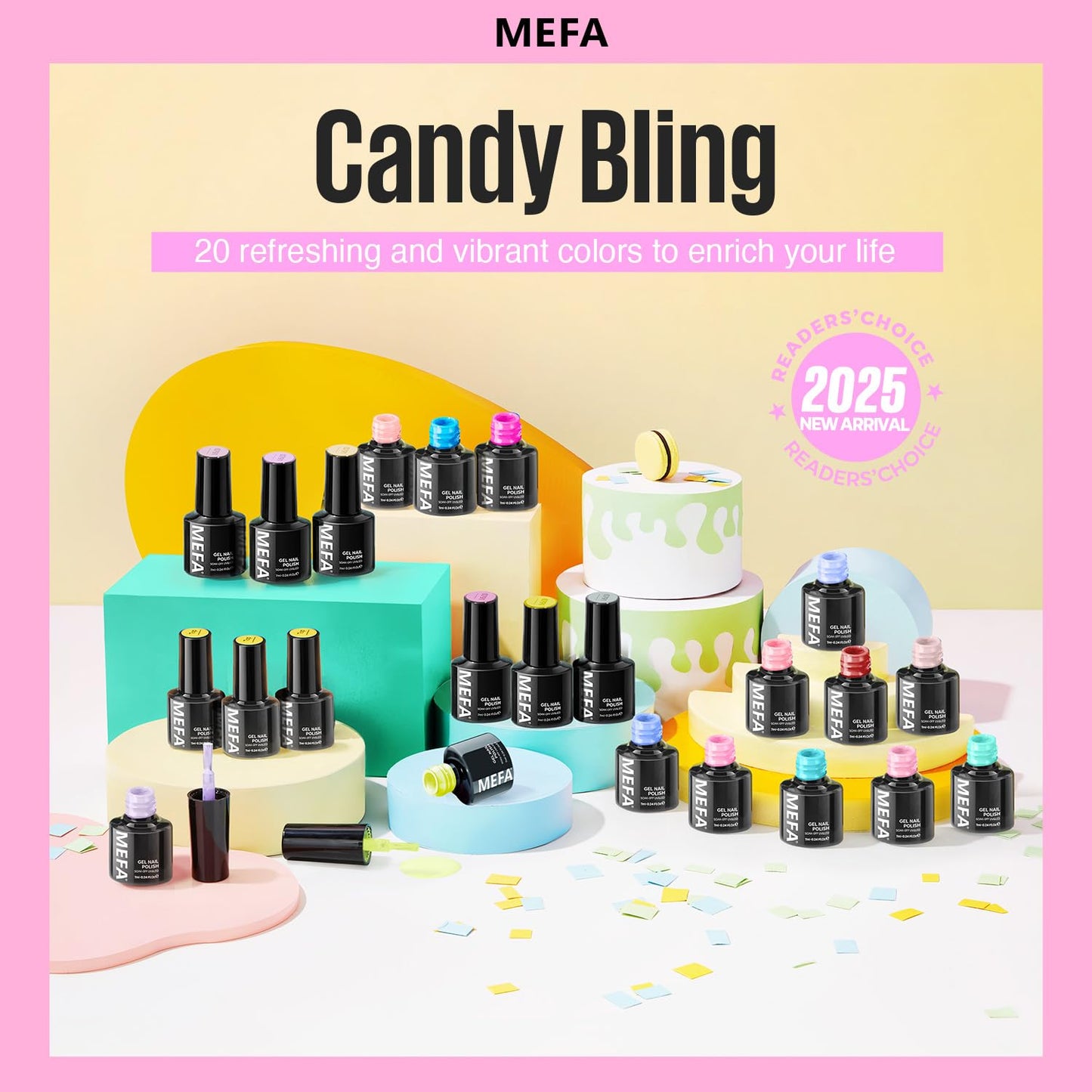 MEFA Gel Nail Polish Set, 23 Pcs Pastel Hot Pink Sage Green Blue Bright Spring Colors Gel Polish Set Macaron Colors Soak Off Nail Polish Nails Art for Women Girl DIY Salon Home Manicure Decoration