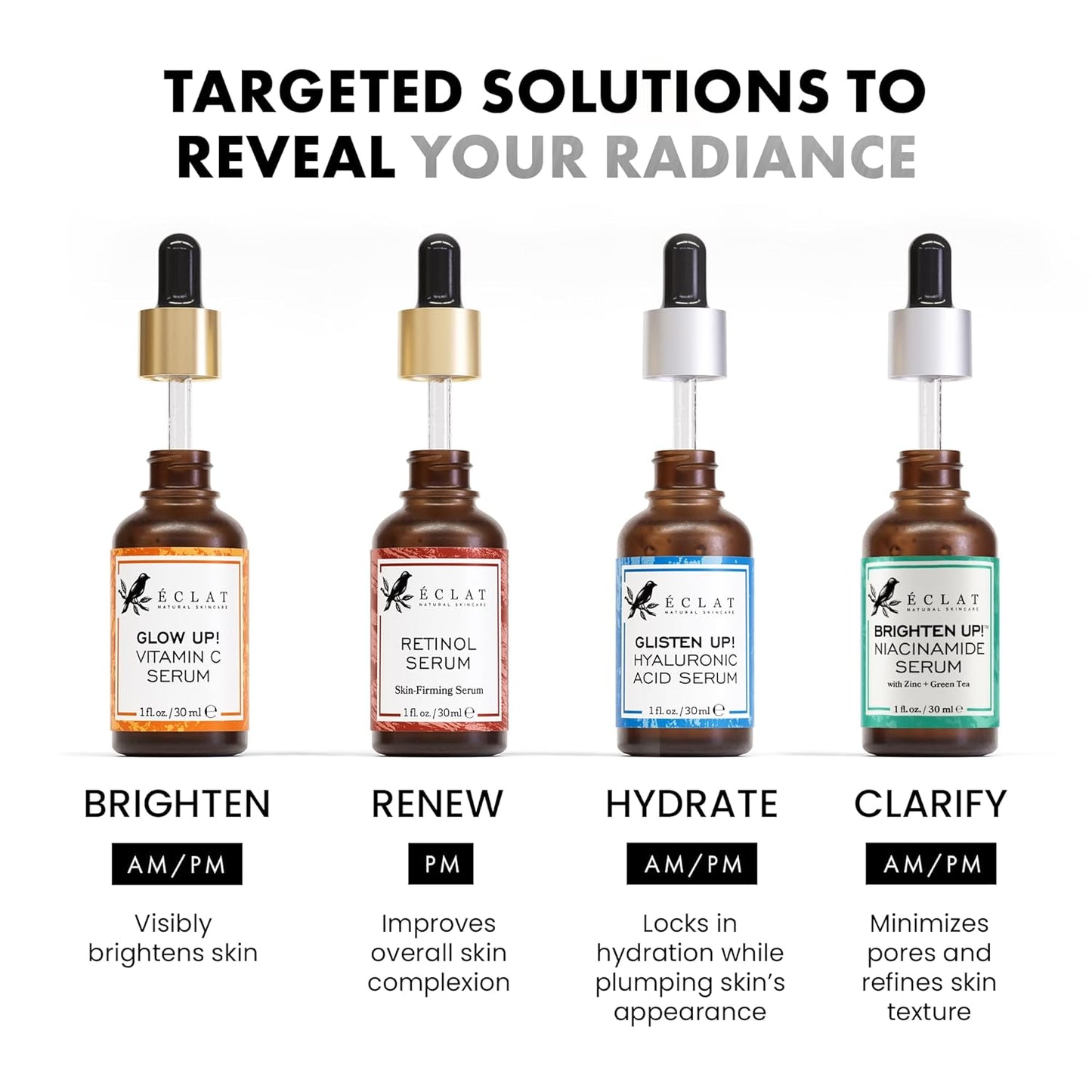 Eclat Skincare Retinol Serum for Face - Pure Retinol with Hyaluronic Acid & Vitamin E - Skin Care for Dark Spots - Anti Aging & Anti Wrinkle Formula - Resurfacing Retinoid Serum for Face 1 fl oz