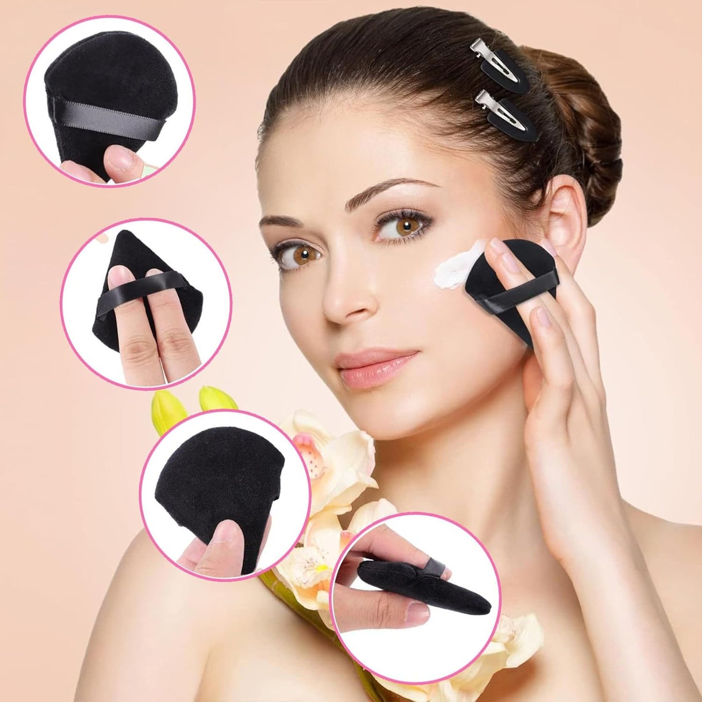 36 Pieces Powder Puff Face Triangle Powder Puff Soft Velour Makeup Puff Velour Puffs for Face Wet and Dry Cosmetic Foundation,Body Powder Blender Loose Mineral Powder Makeup Tool (Black,36 Pcs)