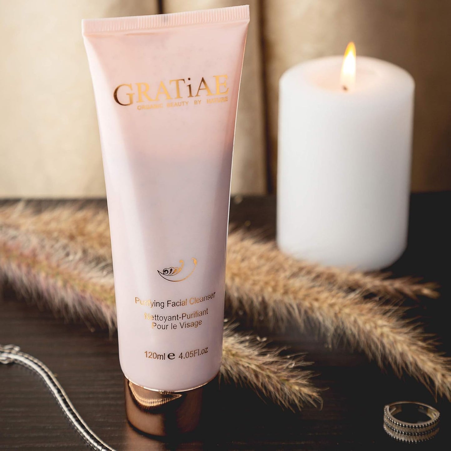 Gratiae Organics Purifying Exfoliating Facial Cleanser, exfoliating face scrub & face wash with witch hazel, jojoba oil, hydrating, non-drying skin care, 4.05Fl