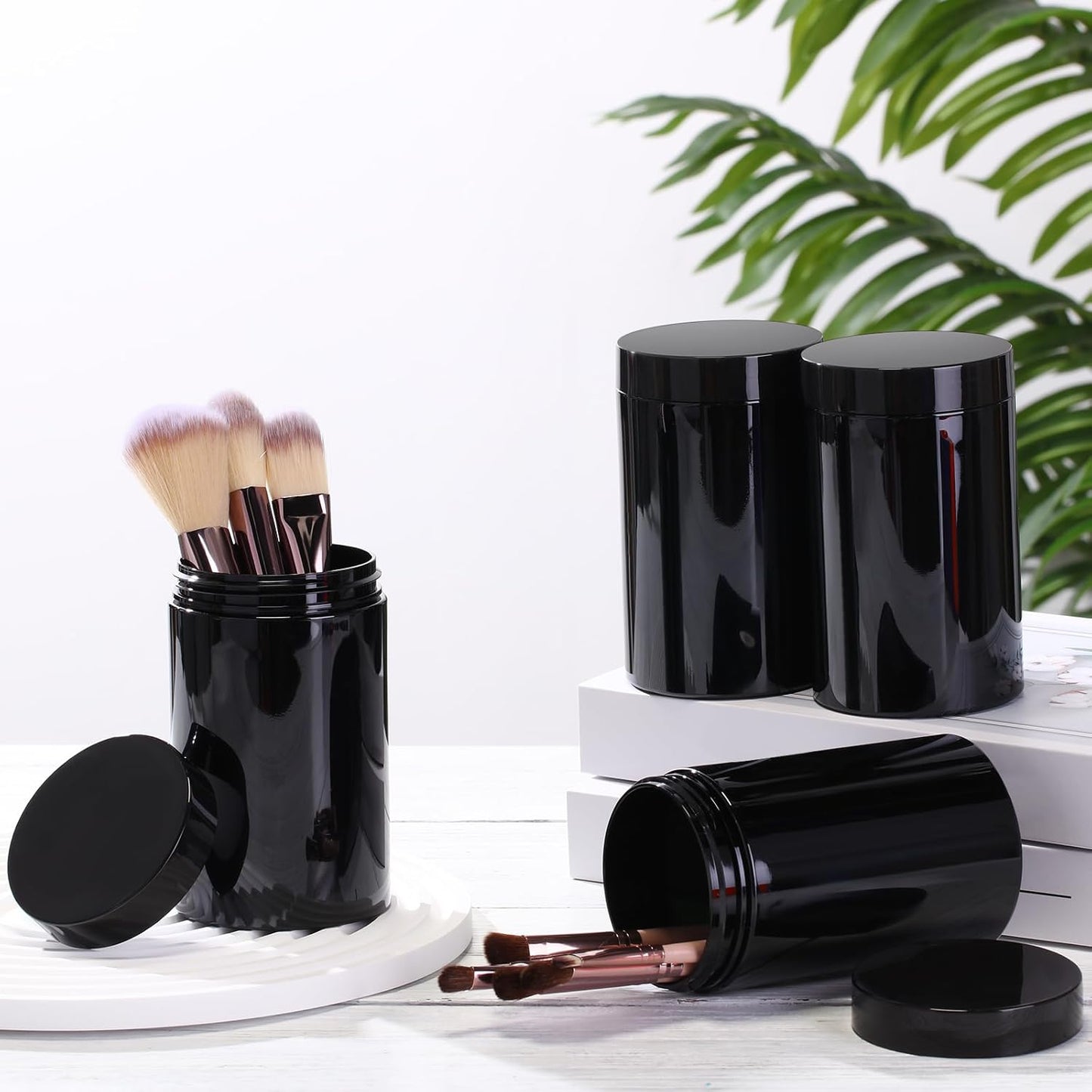 Patelai 4 Pieces Round Wide-mouth Leak Proof Plastic Container Jars with Lids for Travel Storage Makeup Beauty Products Face Creams Oils Salves Ointments DIY Making(12 Ounce,Pure Black)