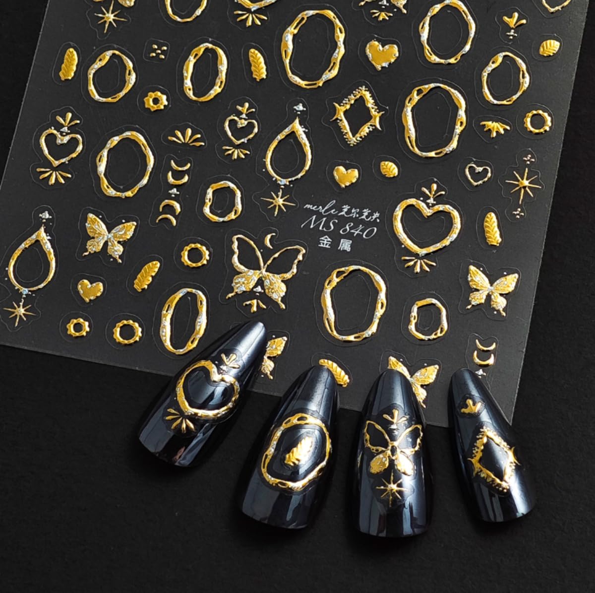 Gold Nail Art Stickers Butterfly Heart Nail Decals with Golden Design 5D Embossed Self Adhesive Nails Supply for Women Girls Kid Manicure DIY Decoration Accessories