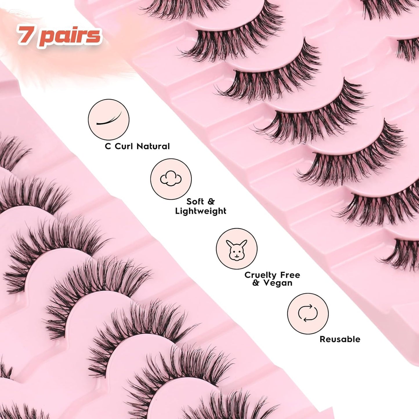 Wipsy Lashes Cat Eye False Eyelashes Natural Look 7 Pair Lash Strips Siligli