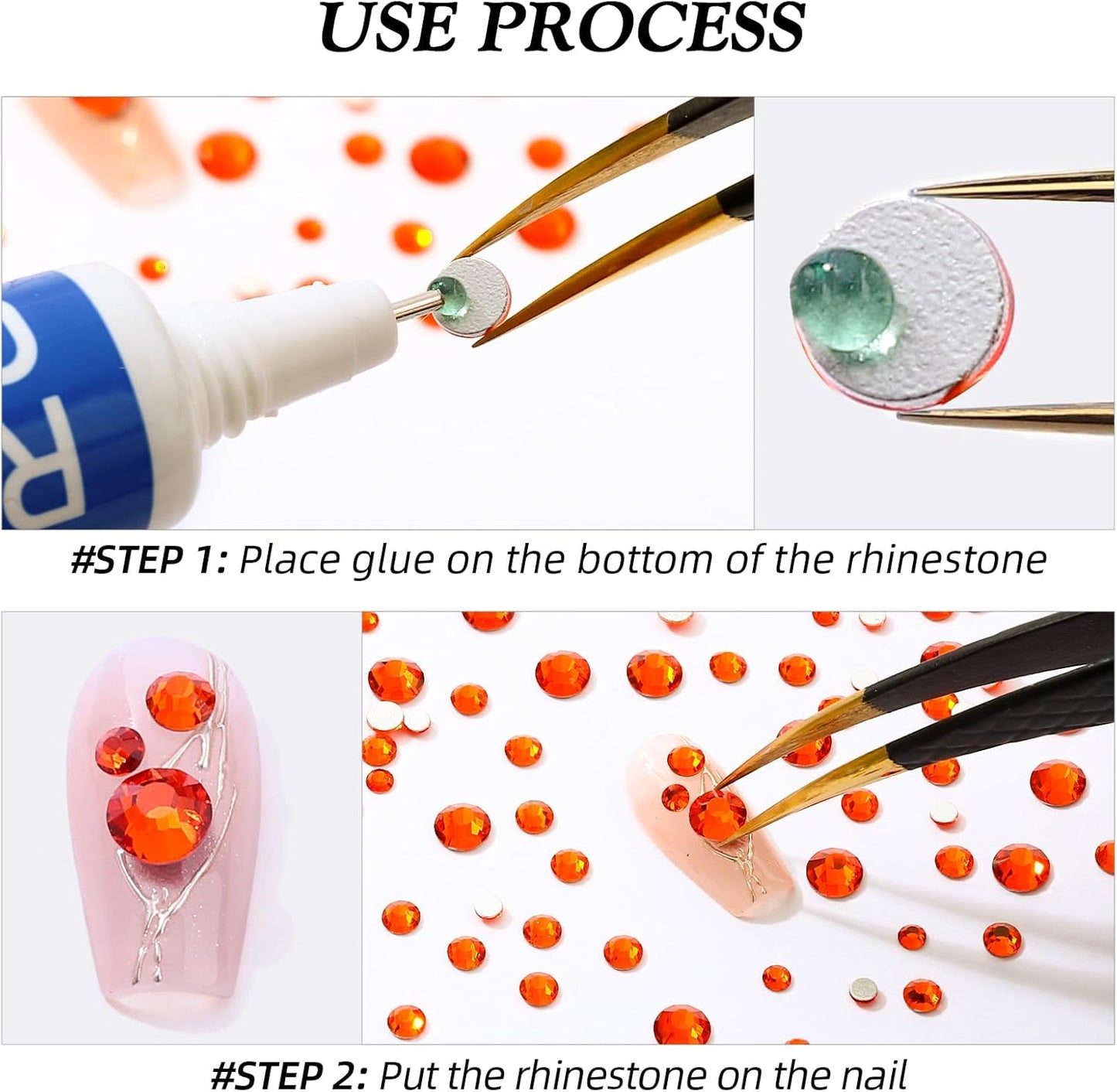 Hyacinth Flatback Rhinestones, Glass Rhinestones for Nail Art and Craft, Glue Fix, Loose Crystal Gemstones(Orange, SS4, 1440pcs, 1.5-1.7mm)