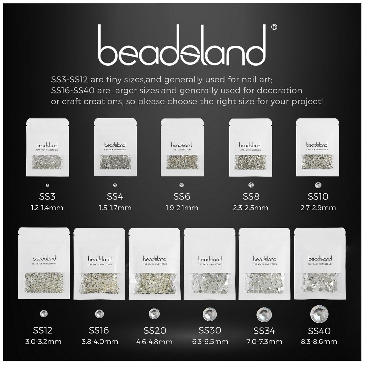 beadsland Flat Back Crystal Rhinestones Round Gems for Nail Art and Craft Glue Fix,Light Green (1.3-1.4mm) SS3/1440pcs