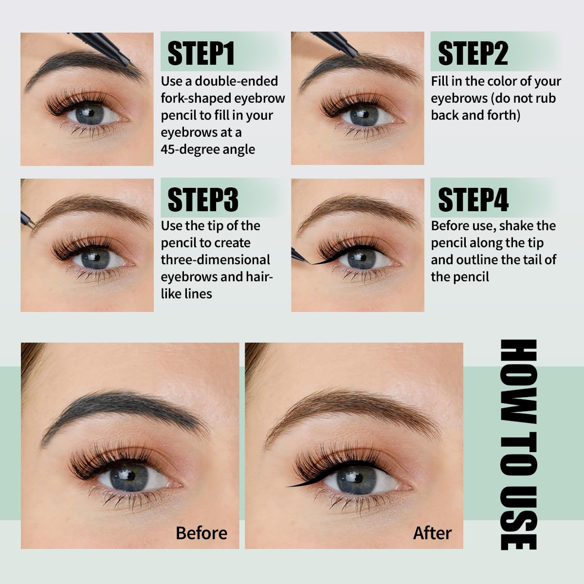 Eye Brow Pencils for Women Brown,2-in-1 Dual-Ended Eye Brow Pencil with 2-Fork-Tip and Precise Brush-Tip, Microblading Eyebrow Pen for Waterproof Long Lasting Natural Hair-Like Brows(Light Brown)