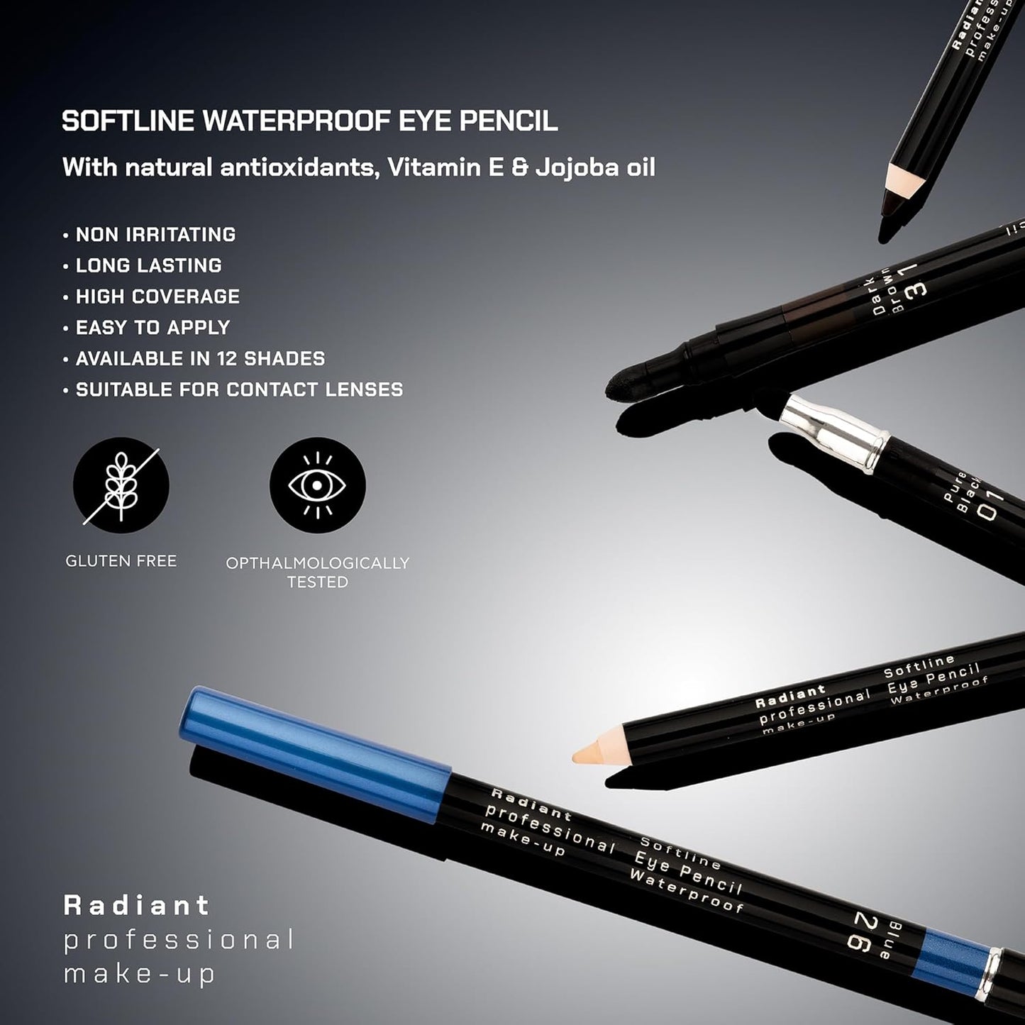 Radiant Professional Waterproof Eyeliner Pencil - Eyeliner Waterproof Smudge Proof for Woman - Long Lasting Under Eye Pencil for Smoky Eye - Soft Waterline Eye liner Smudger Tool, Blue (26)