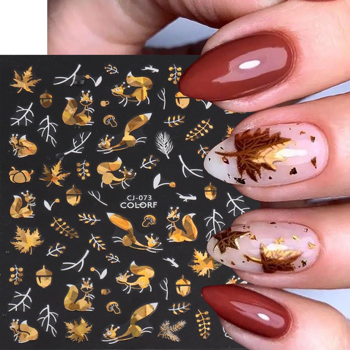 9 Sheets Autumn Nail Stickers Maple Leaf Nail Decals 3D Self Adhesive Nail Art Stickers Bronzing Laser Gold Alphabet Design Fall Thanksgiving Sticker for Nail for Women Manicure Supplies