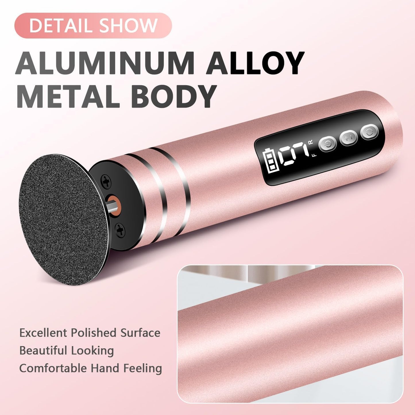 EAONE Portable Electric Foot File-Callus Remover for Feet, Professional 2 in 1 Foot/Nail Filer -Digital Display for Battery Level & 9 Speed Control-Rechargeable Pedicure Tool for Dead Skin (Rose Gold)