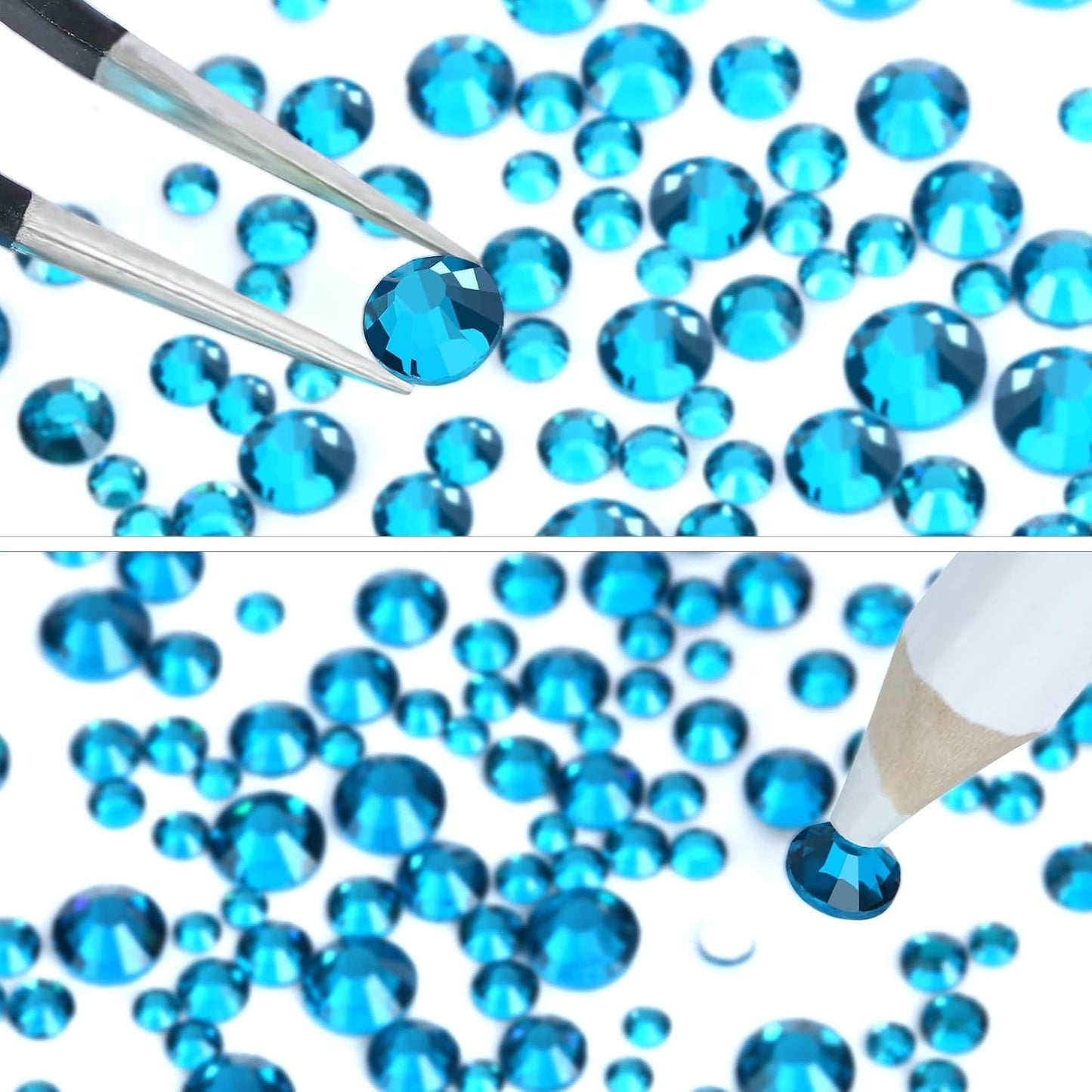 4240Pcs Malachite Blue Flatback Rhinestones 6 Sizes Crystal Diamonds for Nail Art Crafts Clothes Shoes with Tweezers and Picking Pen