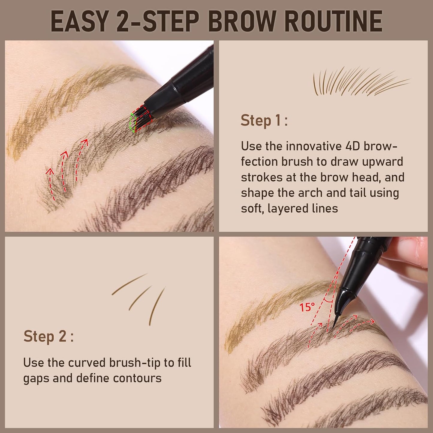 Dual-Ended Microblading Eyebrow Pencil for Women, 2 in 1 Liquid Eyebrow Pencil with Curved Tip and 4D Brow-Fection Microblading Pen, Shaped Fill HairLike Waterproof Lasting Eyebrows 02 Brown