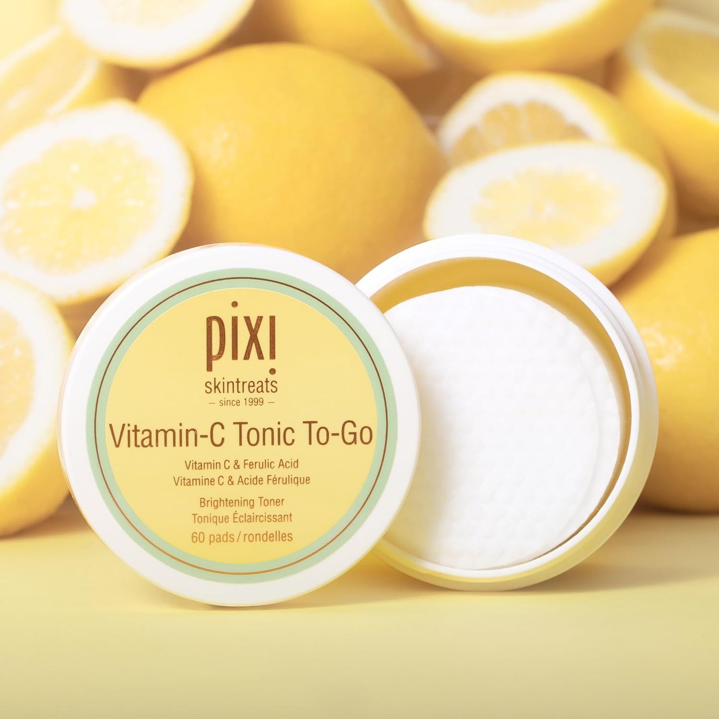 Pixi Vitamin-C Tonic to-Go, Brightening & Toning, Containing Vitamin-C & Probiotics, Boosting Skin Luminosity, Alcohol-Free Daily Balancing Toner Pads On The Go, 60 Pads